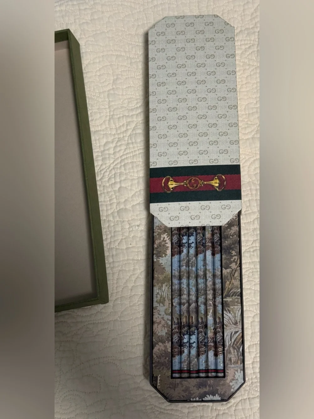 Gucci NIB Decorated pencil set in storage Container! With COA!